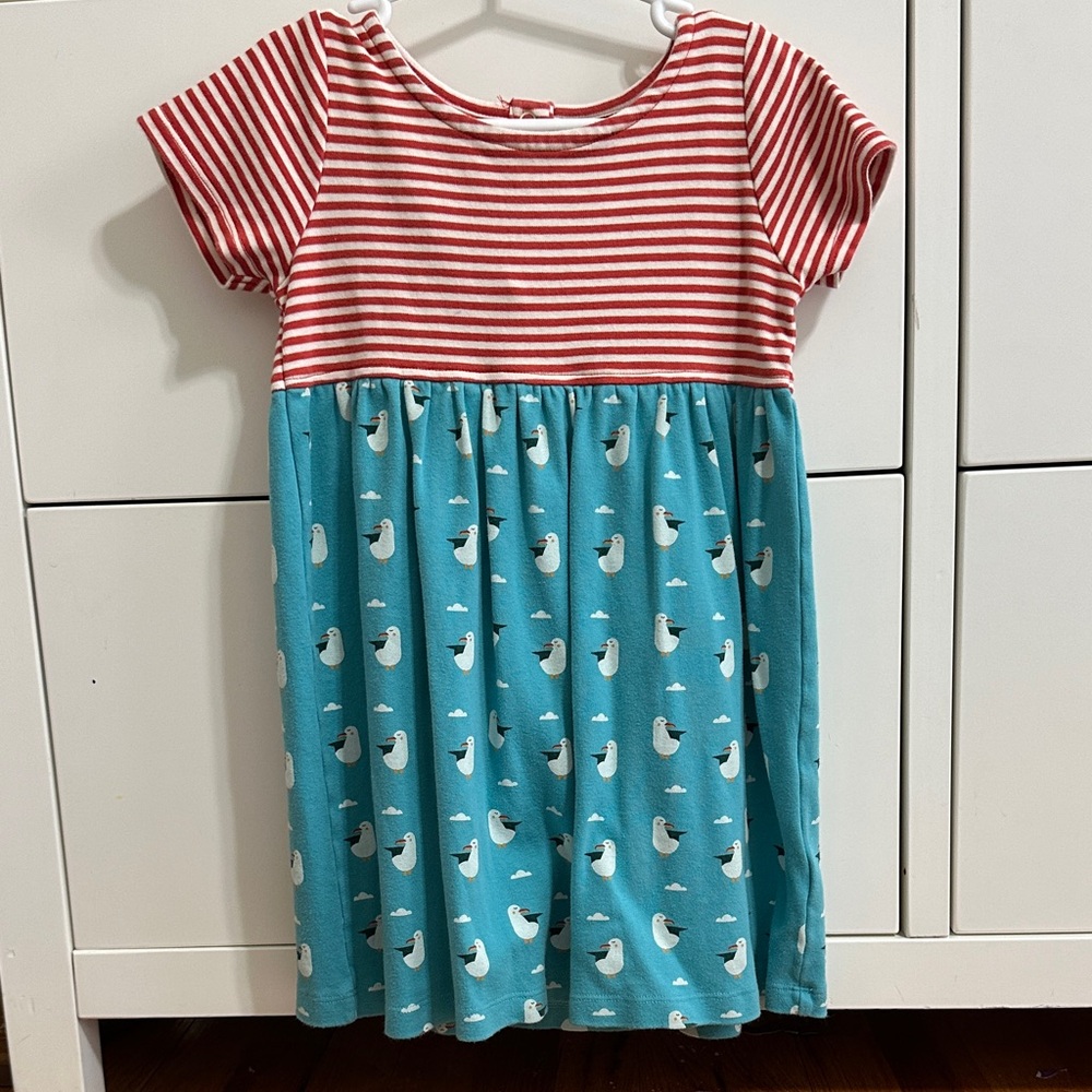 Little Green Radicals Red Striped Top Teal Seagull Print Casual Dress